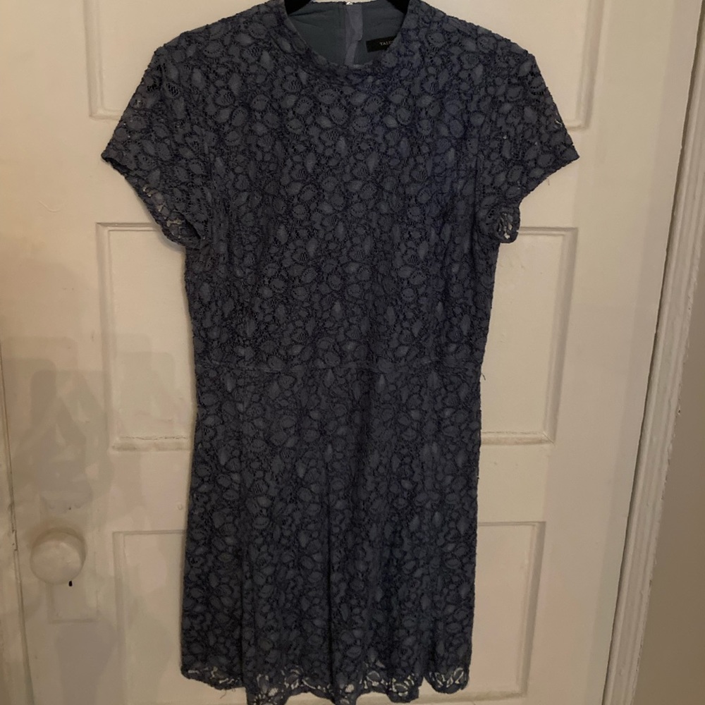 Blue lace aritzia mini dress, with mock neck and back cut out